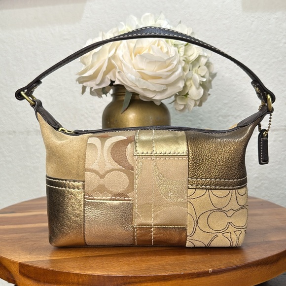 Coach Gold Patchwork Suede Small Purse Handbag - Picture 10 of 15